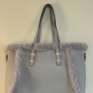 MKF Collection Liza Grey Vegan Leather Faux Fur Tote Bag by Mia K Strap Missing